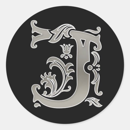 Initial J Round Sticker in Silber (Vorderseite)