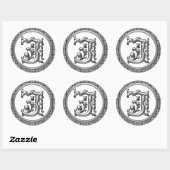 Initial J Round Sticker in Silver (Blatt)