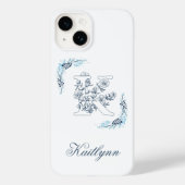 Initial "K" Blue Monogram Calm Floral Case-Mate iPhone Hülle (Rückseite)