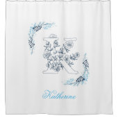 Initial "K" Blue Monogram Calm Floral Duschvorhang (Vorderseite)