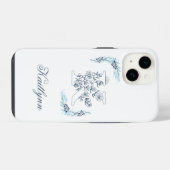 Initial "K" Blue Monogram Calm Floral iPhone Hülle (Rückseite (Horizontal))