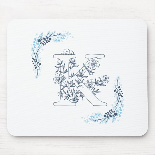 Initial "K" Blue Monogram Calm Floral Mousepad (Vorne)