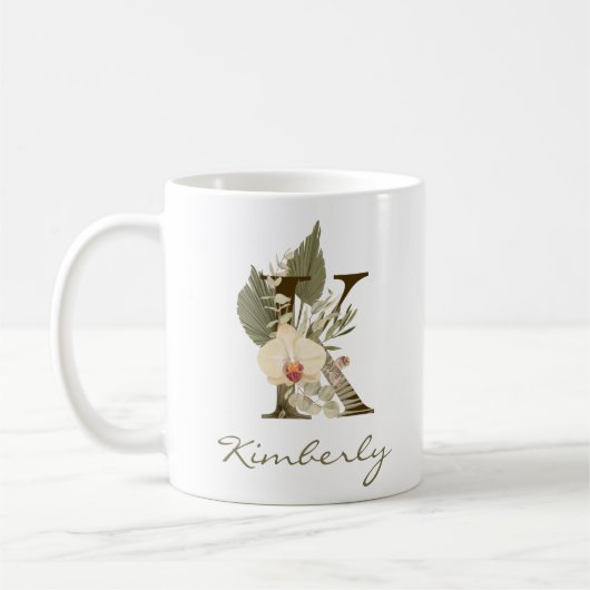Initial K Boho Floral Orchid Greenery Individuelle Kaffeetasse (Links)