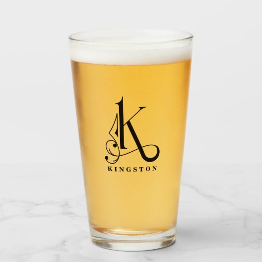 Initial K mit Nachname Glas, Klasse Monogramm Glas (Vorne (Gefüllt))
