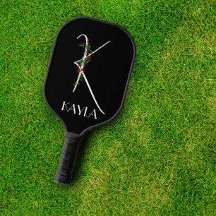 Initial-K-Monogramm rote blühende Großmutter schwa Pickleball Schläger