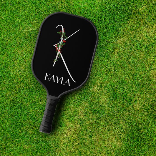 Initial-K-Monogramm rote blühende Großmutter schwa Pickleball Schläger