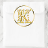 Initial-K-Round-Aufkleber in Gold Runder Aufkleber (Tasche)