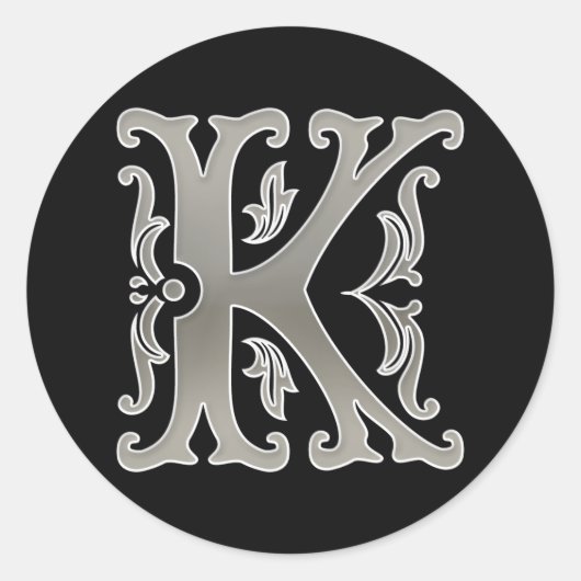 Initial-K-Rundkleber in Silber Runder Aufkleber (Vorderseite)
