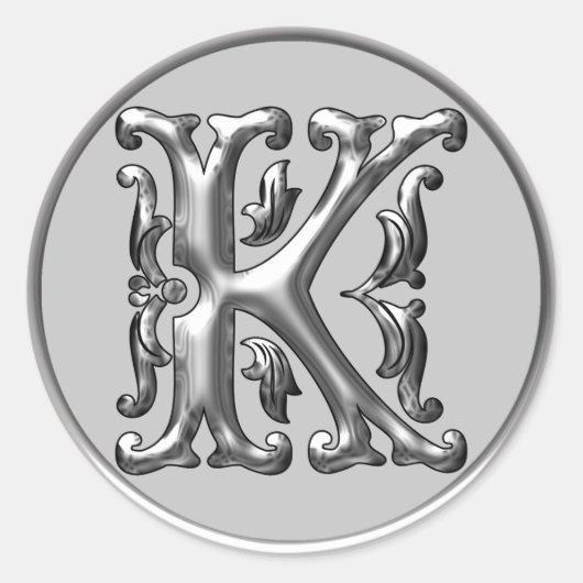 Initial-K-Rundkleber in Silber Runder Aufkleber (Vorderseite)