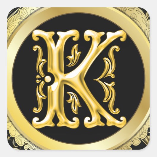 Initial-K-Square-Aufkleber in Gold Quadratischer Aufkleber (Vorderseite)