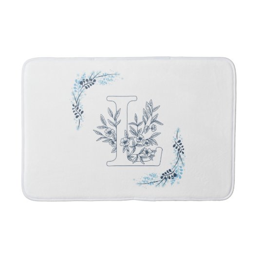 Initial "L" Blue Monogram Calm Floral Badematte (Vorderseite)