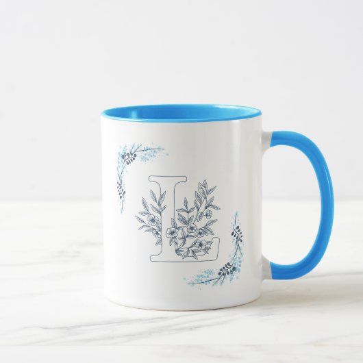 Initial "L" Blue Monogram Calm Floral Coffee Tasse (Rechts)