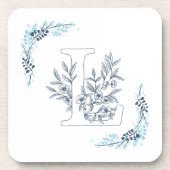 Initial "L" Blue Monogram Calm Floral Getränkeuntersetzer (Vorderseite)