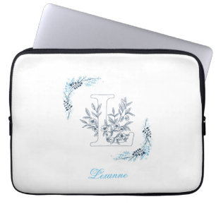 Initial "L" Blue Monogram Calm Floral Laptopschutzhülle