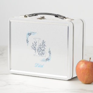 Initial "L" Blue Monogram Calm Floral Metall Brotdose