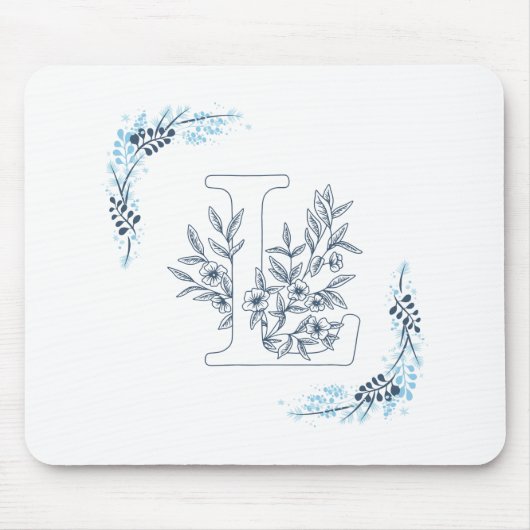 Initial "L" Blue Monogram Calm Floral Mousepad (Vorne)