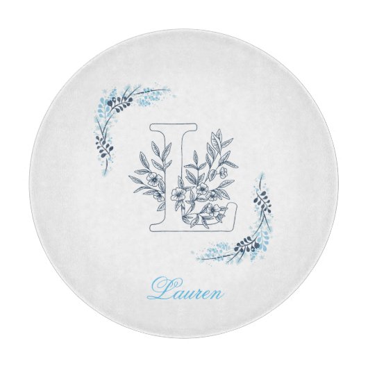 Initial "L" Blue Monogram Calm Floral Schneidebrett (Vorderseite)