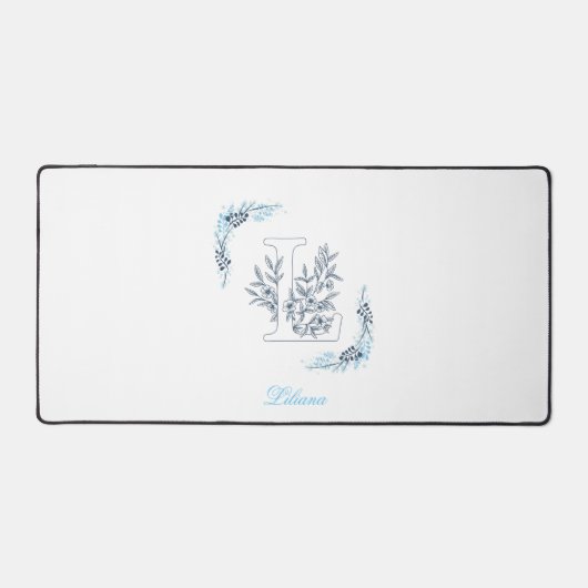 Initial "L" Blue Monogram Calm Floral Schreibtischunterlage (Vorderseite)