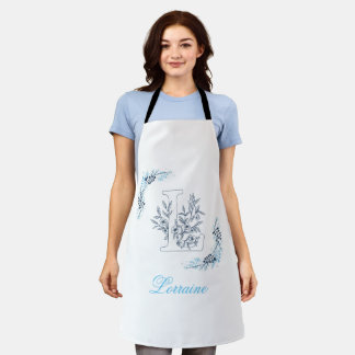 Initial "L" Blue Monogram Calm Floral Schürze
