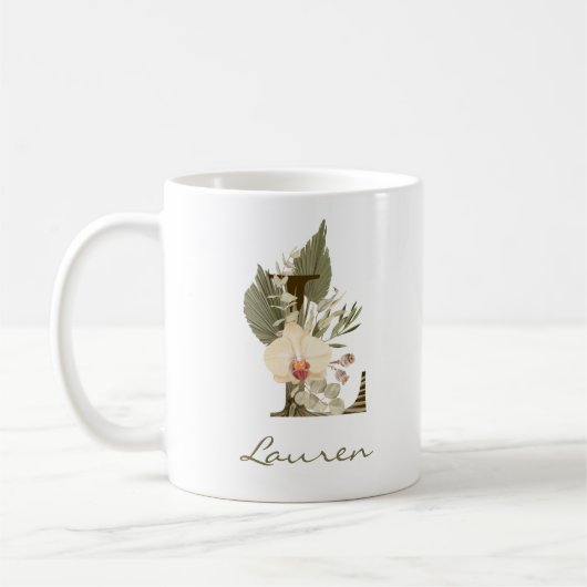 Initial L Boho Floral Orchid Greenery Individuelle Kaffeetasse (Links)