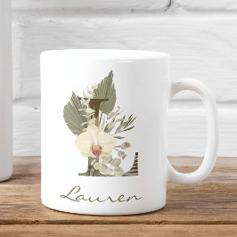 Initial L Boho Floral Orchid Greenery Individuelle Kaffeetasse