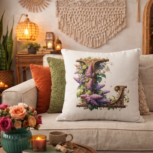 Initial "L" - Elegant Lilac Floral Design Kissen