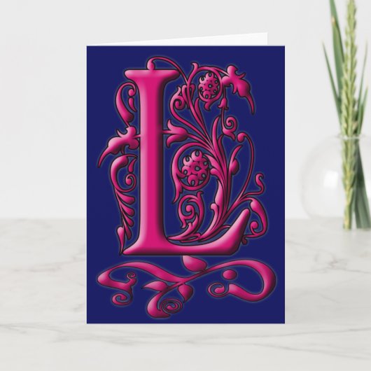 Initial L Fuschia Navy Monogram Card (Vorderseite)