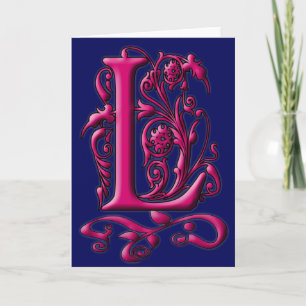 Initial L Fuschia Navy Monogram Card