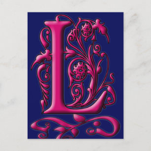 Initial L Fuschia Navy Monogram Card Postkarte