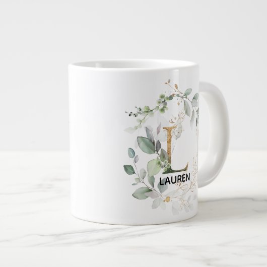 Initial L Modern Alphabet Greenery Monogramm Jumbo-Tasse (Vorderseite Rechts)