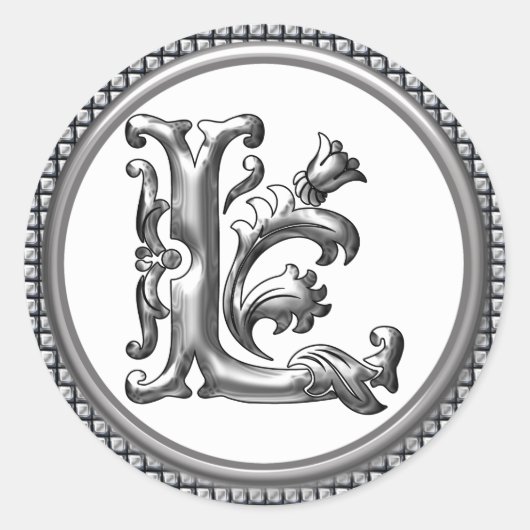 Initial L Round Aufkleber in Silber (Vorderseite)