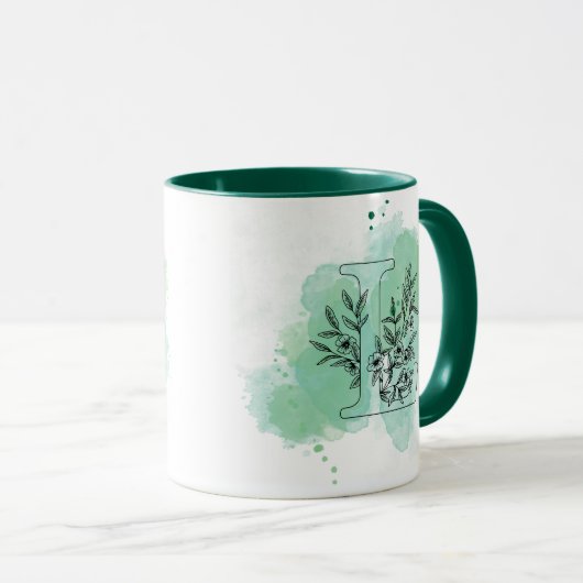 Initial L Watercolor Monogram Green Botanical Tasse (VorderseiteRechts)