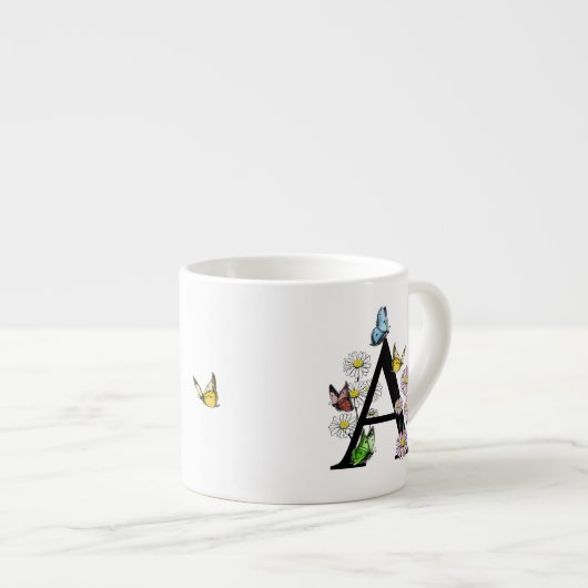 Initial Letter A Floral Butterfly Monogram Espressotasse (Vorderseite Rechts)