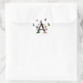 Initial Letter A Floral Butterfly Monogram Runder Aufkleber (Tasche)