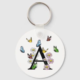 Initial Letter A Floral Butterfly Monogram Schlüsselanhänger