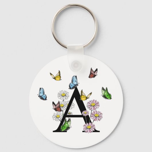 Initial Letter A Floral Butterfly Monogram Schlüsselanhänger (Vorderseite)