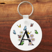 Initial Letter A Floral Butterfly Monogram Schlüsselanhänger (Vorderseite)