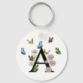 Initial Letter A Floral Butterfly Monogram Schlüsselanhänger (Rückseite)