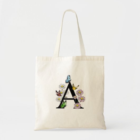Initial Letter A Floral Butterfly Monogram Tragetasche (Vorne)