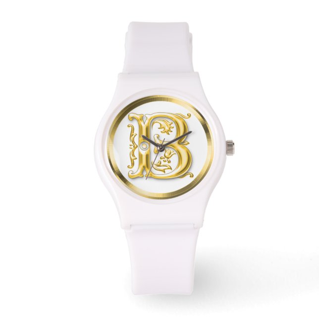 Initial Letter B Stilvolle Girly Designer Armbanduhr (Vorderseite)