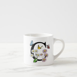 Initial Letter C Floral Butterfly Monogramm Espressotasse