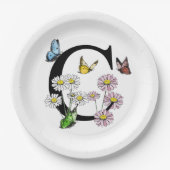 Initial Letter C Floral Butterfly Monogramm Pappteller (Vorderseite)
