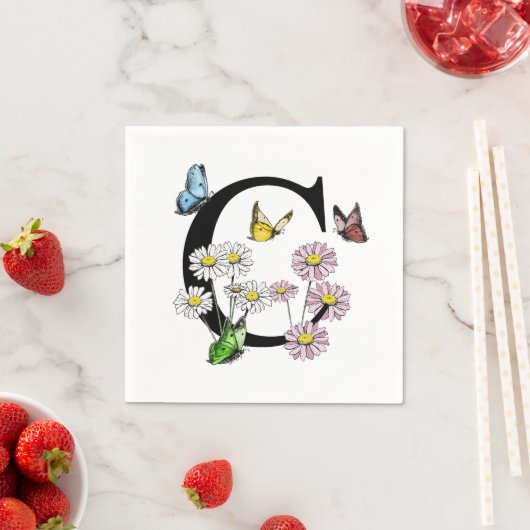 Initial Letter C Floral Butterfly Monogramm Serviette (Beispiel)