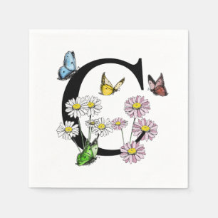 Initial Letter C Floral Butterfly Monogramm Serviette