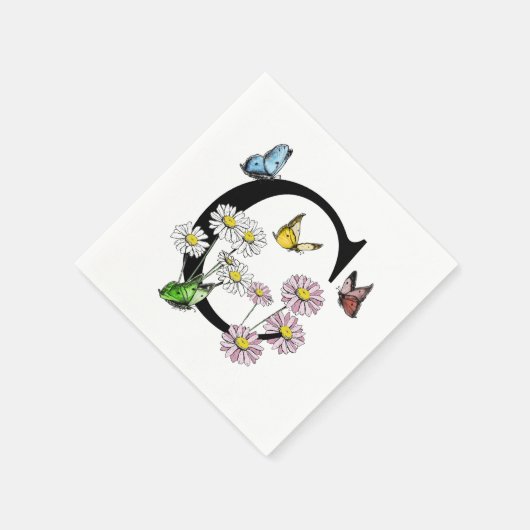 Initial Letter C Floral Butterfly Monogramm Serviette (Ecke)