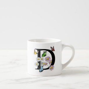 Initial Letter D Floral Butterfly Monogramm Espressotasse