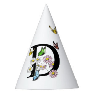 Initial Letter D Floral Butterfly Monogramm Partyhütchen