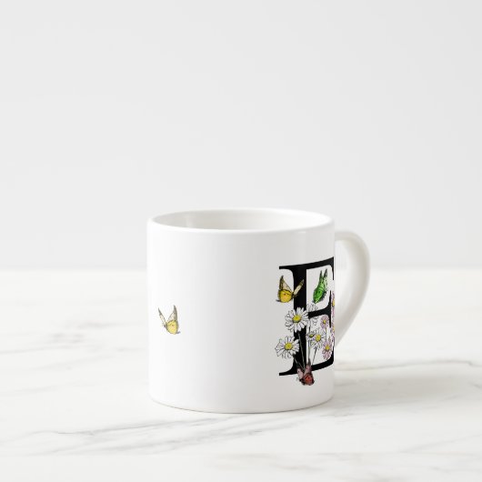 Initial Letter E Floral Butterfly Monogramm Espressotasse (Vorderseite Rechts)