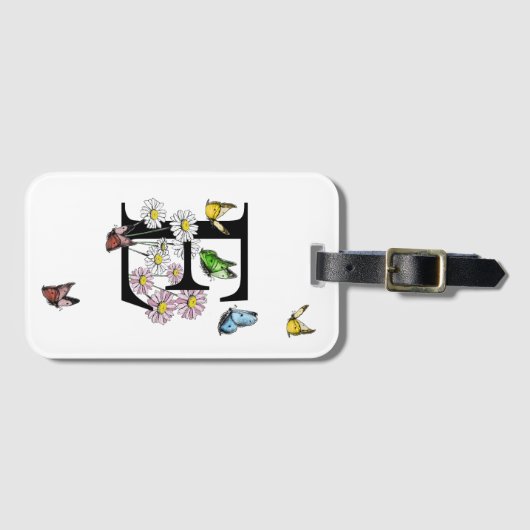 Initial Letter E Floral Butterfly Monogramm Gepäckanhänger (Vorderseite (Horizontal))