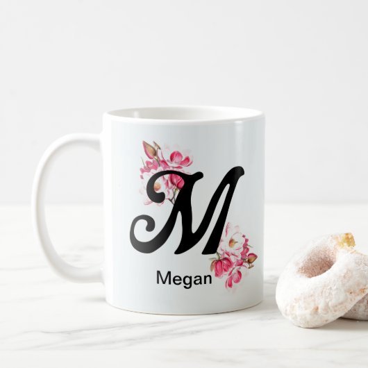 Initial Letter Floral M Monogram Coffee Tasse (Mit Donut)